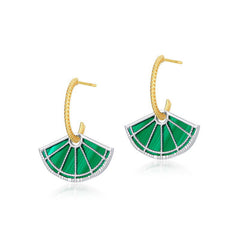 Fan Shape Malachite Pendant C Shape Combination Sterling Silver Drop Earrings