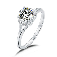 Double Petal Prongs 1.0 Carat Round Cut Moissanite Engagement Ring