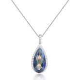 Crystal Soleste Halo Water Droplet Pendant Silver Necklace for Women