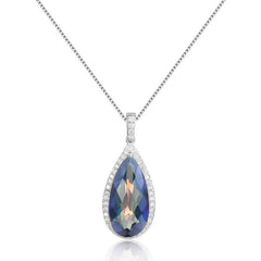 Crystal Soleste Halo Water Droplet Pendant Silver Necklace for Women