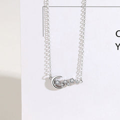 Zircon Star Moon Pendant Silver Necklace for Women