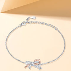 Zircon Bowknot Hemp Rope Sterling Silver Bracelet