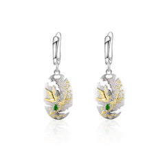 Bird In Garden Sterling Silver Drop Earrings for Women