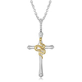 Cross with Golden Snake Silver Necklace