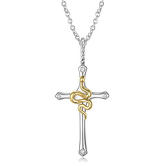 Cross with Golden Snake Silver Necklace
