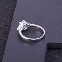 Emerald Cut Natural Blue Topaz Silver Ring
