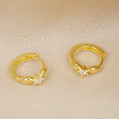 Square Zircon Bow Silver Hoop Earrings for Women