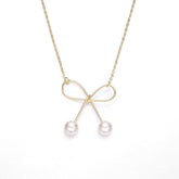 (Two Colours) Simplicity Bowknot with Pearls Pendants 925 Silver Collarbone Necklace for Women