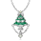 Christmas Tree Pendant Square Zircon Tassel Silver Necklace