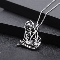 Irregular Geometric Design Inlaid Natural Colourful Gemstone Cat Shape Pendant Silver Necklace for Women