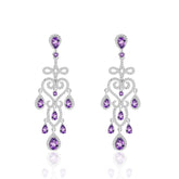 French Romantic Style Inlaid Natural Amethyst Luxury Silver Drop Earrings for Women