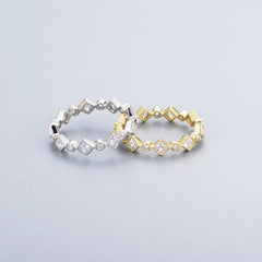 Round and Rhombus Shape Zircon Sterling Silver Eternity Ring