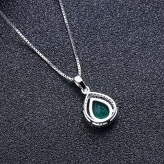 Luxury Charm Style Inlaid Green Agate Soleste Halo Pear Drop Pendant Sterling Silver Necklace for Women