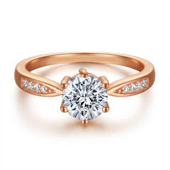 Round Zircon Six Prongs Cathedral Silver Ring