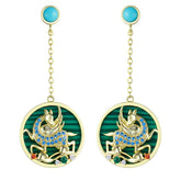 Round Turquoise Pendant Winged Horse Zircon Sterling Silver Drop Earrings