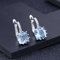 European Retro Natural Topaz Square Silver Studs for Women