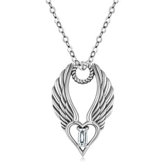 Heart and Wings with Zircon Silver Necklace