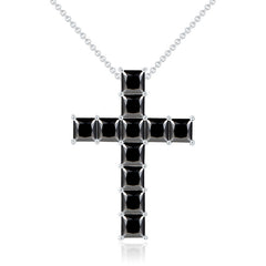 1.0 Carat Princess Cut Black Moissanite Cross Silver Necklace