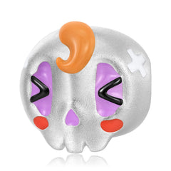 Halloween Curly Hair Skull Frosted Silver Pendant
