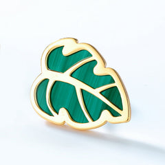 Malachite Turtle Shell Bamboo Leaf Sterling Silver Stud Earrings