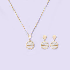 Round Disc Zircon Silver Necklace Earrings Set