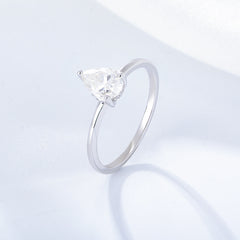 White Zircon Pear Drop Solitaire Sterling Silver Ring