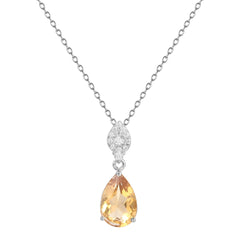 French Romantic Style Inlaid Natural Colourful Gemstones Three Prongs Pear Drop Pendant Silver Necklace for Women