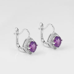 Natural Amethyst Soleste Halo Round Cut Silver Studs Earrings for Women