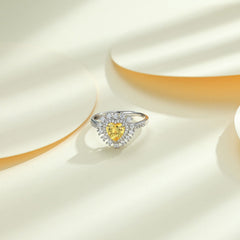 Colourful Heart-shape Zircon Double Soleste Halo Silver Ring for Women