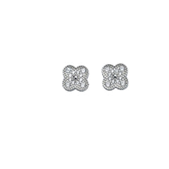 Full Zircon Clover Sterling Silver Stud Earrings