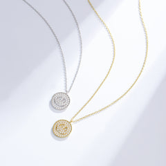 Circle Smiley Micro-set Zircon Pendant Sterling Silver Collarbone Necklace for Women
