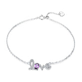 LOVE Letter Oval Natural Gemstone Silver Bracelet