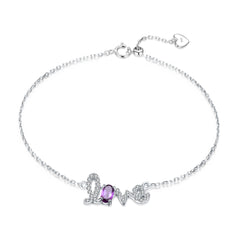 LOVE Letter Oval Natural Gemstone Silver Bracelet
