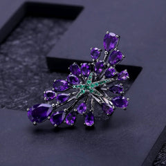 Starry Sky Natural Amethyst Silver Ring