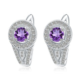 European Natural Amethyst Luxury Soleste Halo Round Cut Silver Studs Earrings for Women
