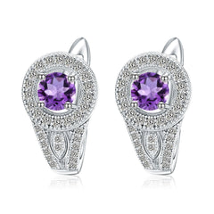 European Natural Amethyst Luxury Soleste Halo Round Cut Silver Studs Earrings for Women
