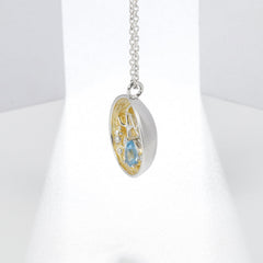 Personality Design Inlaid Natural Colourful Gemstone Pastoral Oval Pendant Silver Necklace for Women