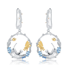 Animal Design 925 Silver Topaz Drop Earrings for Women