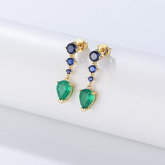 Water Drop Colourful Zircon Long Beading Silver Drop Earrings for Women