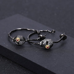 Dark Retro Design Inlaid Crystal Halloween Skull Silver Studs Earrings for Women
