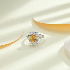 Colourful Oval Zircon Four Prongs Soleste Halo Silver Ring for Women