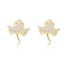 Zircon Maple Leaf Silver Studs Earrings for Women