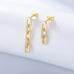 Asymmetric Chain Buckle with Zircon Silver Drop Earrings for Women