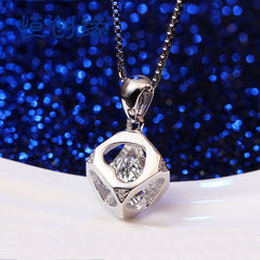 (Pendant Only) Valentine's Day Gift Love Hollow Cube with Zircon Silver Pendant for Women