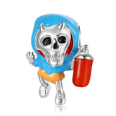 Halloween Colorful Graffiti Skeleton Silver Pendant