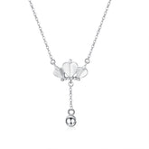 Three Heart Crown Tassel Small Bell Silver Necklace for Women