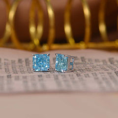 Solitaire Square Blue Zircon Stud Earrings