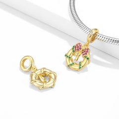 Christmas Bow Circle Zircon Silver Pendant