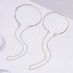 Plain Circle Tassel Chain Silver Bracelet