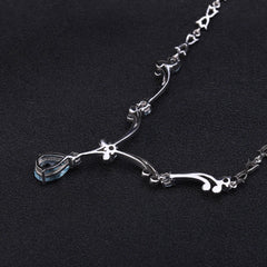 European Premium Luxury Design Inlaid Natural Topaz Pendant High-grade Sweater Chain Sterling Silver Necklace for Women